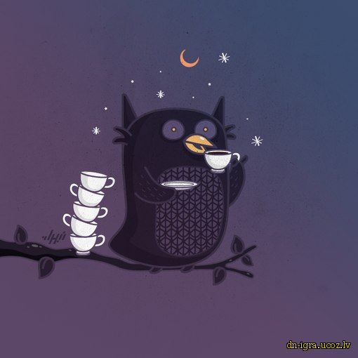 Сова пьёт кофе ночью
